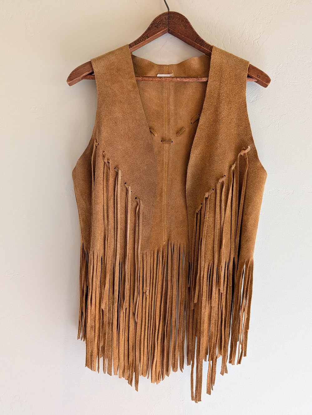 Suede Fringe Vest Tan Size Small VINTAGE